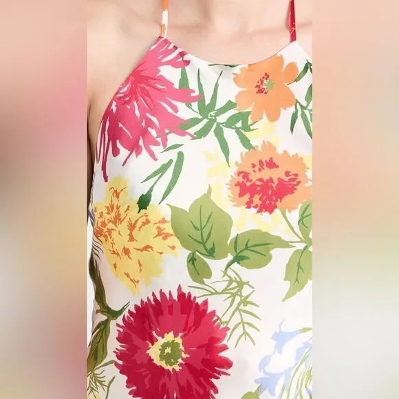 REFORMATION NWT Jennis Floral Silk Halter Mini Dress Low Back String Tie Large - Picture 5 of 10